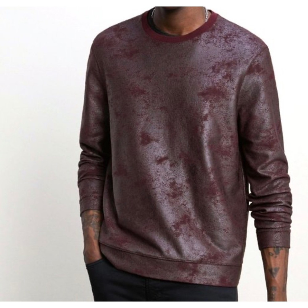 John Varvatos Collection Foil Printed Crewneck Sweatshirt Scarlet Burgundy Mens
